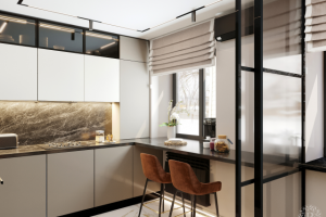 Кухня-гостиная в трёхкомнатной квартире в Ярославле