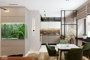 Кухня-гостиная в трёхкомнатной квартире в Ярославле