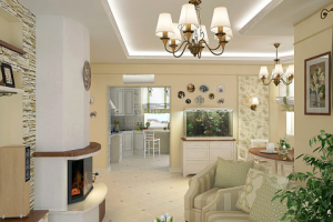 Гостиная-столовая в коттедже 200 кв.м.