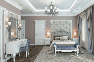 Хозяйская спальня в неоклассическом стиле в коттедже 350 кв.м.