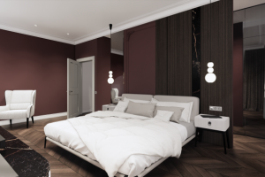 Спальня с зеркальной гардеробной