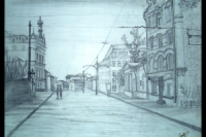 Улица Остоженка (графика карандашом)