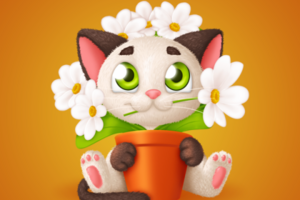 Котик с цветочным горшком