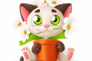 Котик с цветочным горшком