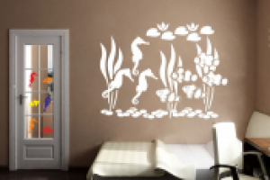 Виниловые наклейки - рыбки и водоросли одноцветные