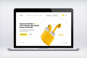 Первый экран лендинга интернет-магазина Наушники AirPods 2