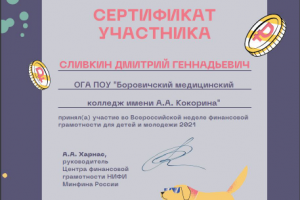Сертификат участника My MoneyFest