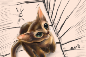 Кот в графике в скетч-стиле