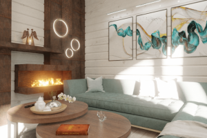 гостиная в частном доме - вид на камин