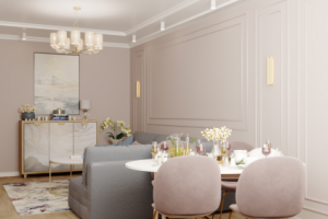 Гостиная в пудровых тонах