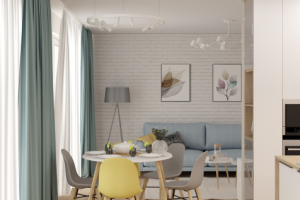 Кухня-гостиная в скандинавском стиле для большой семьи