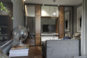 Квартира в Москве. Спальня в серых тонах. Ракурс 4