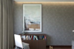 Квартира в Москве. Спальня в серых тонах. Ракурс 2