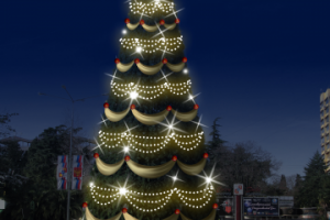 Эскиз праздничного оформления новогодней елки.