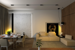 дизайн кухни-гостиной в стиле минимализм