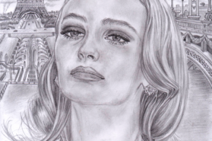 Лили Роуз Депп. Портрет простым карандашом.