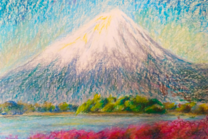 Малиновый пейзаж. Гора Фудзияма.
