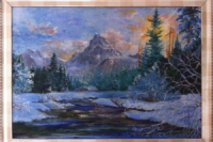 Масло. Зимний пейзаж.