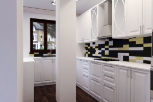 Визуализация (под заказ) П-образной  кухни в классическом стиле.