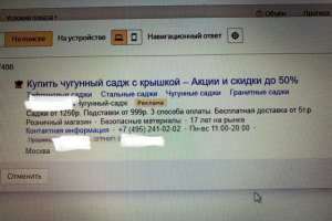 Пример объявления на Поиске - реклама саджей