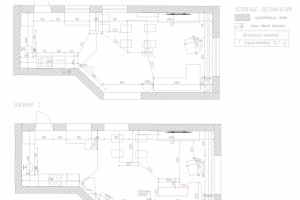 План расстановки мебели и оборудования кухни-гостиной 1,2