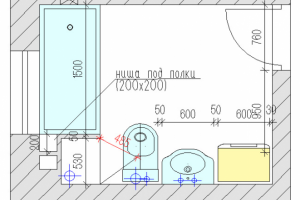 План расстановки мебели и оборудования ванной комнаты