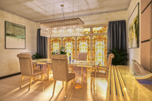 Дизайн интерьера гостиной с витражом