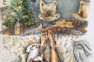 Скетч иллюстрация интерьер праздничный