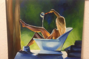 Картина акрилом на холсте   "Девушка в ванне"