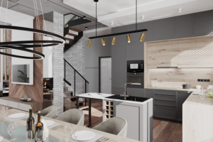 Интерьер кухни-гостиной в загородном доме