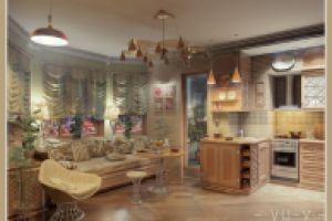 Кухня-гостиная. Общий вид. Вечер.