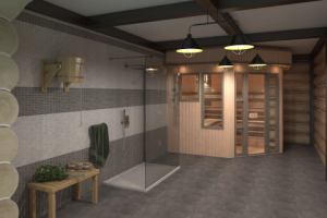 Интерьер и визуализация бассейна и сауны в гостинице