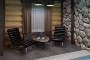 Интерьер и визуализация бассейна и сауны в гостинице