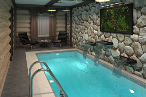 Интерьер и визуализация бассейна и сауны в гостинице