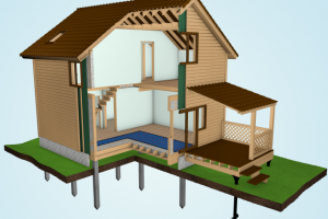 Каркасный дом в разрезе