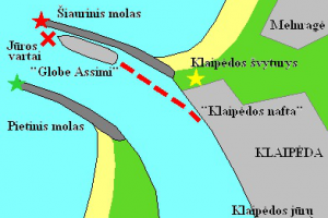 "Globe Assimi" Crude Oil Tanker's Disaster in Klaipeda 1982 Map