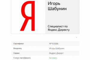 Сертификат Яндекс Директ