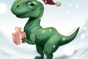 новогодняя открытка динозавр