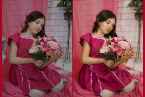 Ретушь девочки в розовом платье