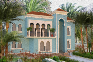 Дизайн дома в восточном стиле. 3дмакс, корона, фотошоп.