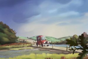 Иллюстрация с машиной, этюд