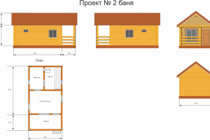 Проект бани 6х4 м + 2 м веранда.