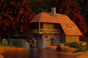 домик в осеннее время года