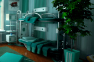 Моделирование двухъяростной кровати и элементов интерьера