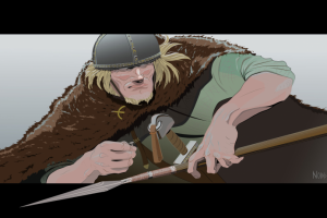 Греттир вынимает гвоздь из копья