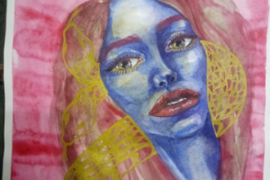 Девушка с золотой змеей. Акварель