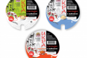 Серия этикеток на банку с замком для икры сельди.