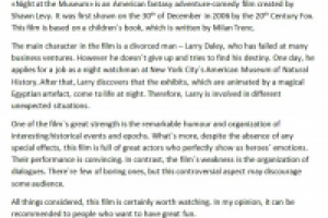 Рецензия на фильм "Ночь в музее" (на английском языке)