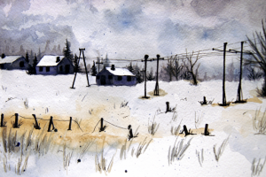 Живопись. Пейзаж. Весна в деревне. Акварель.