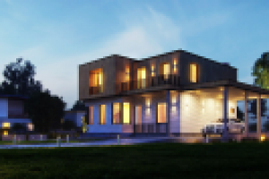 Каркасный дом ночной вид